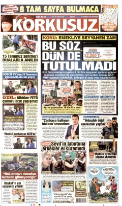 Korkusuz Gazetesi Manşetleri