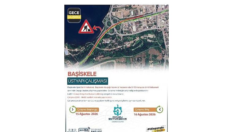 Başiskele Kavşağı'nda gece çalışması