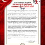 ADIYAMAN (PERRE) - (Murat KAYIŞ) - Adıyaman Valisi Abdullah Küçük, 15 Temmuz Şehitlerini Anma, Demokrasi ve Millî Birlik Günü dolayısıyla bir mesaj yayımladı.